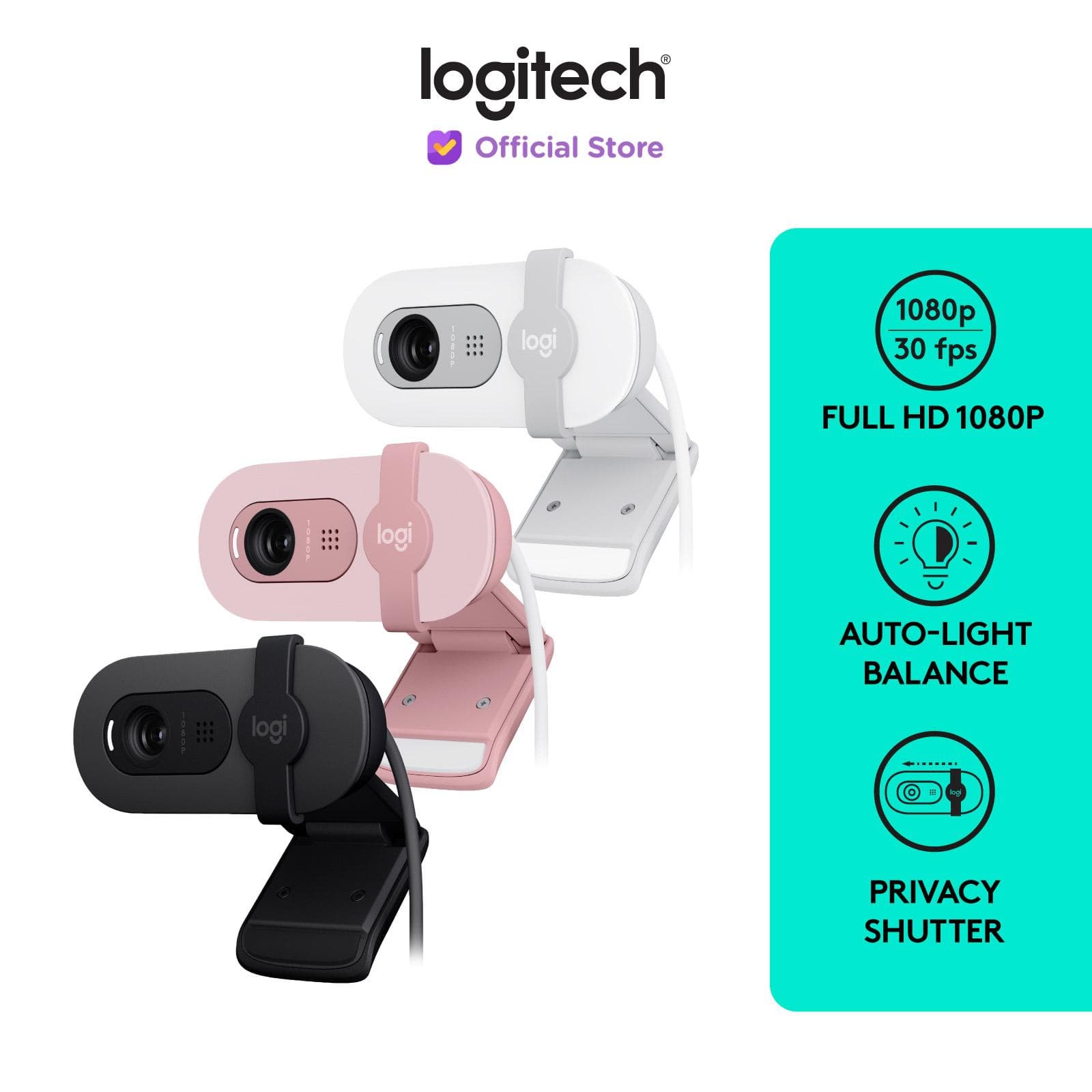 WEBCAM LOGITECH BRIO 100 FULL HD SHUTTER PRIVACY & BUILT IT MICROPHONE