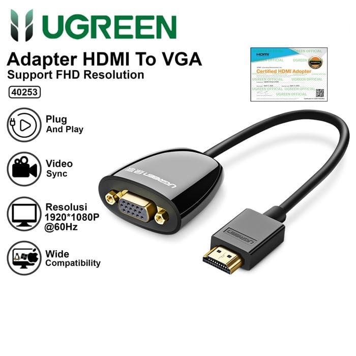 UGREEN CONVERTER HDMI TO VGA PROYEKTOR UP TO 1080P - (40253)