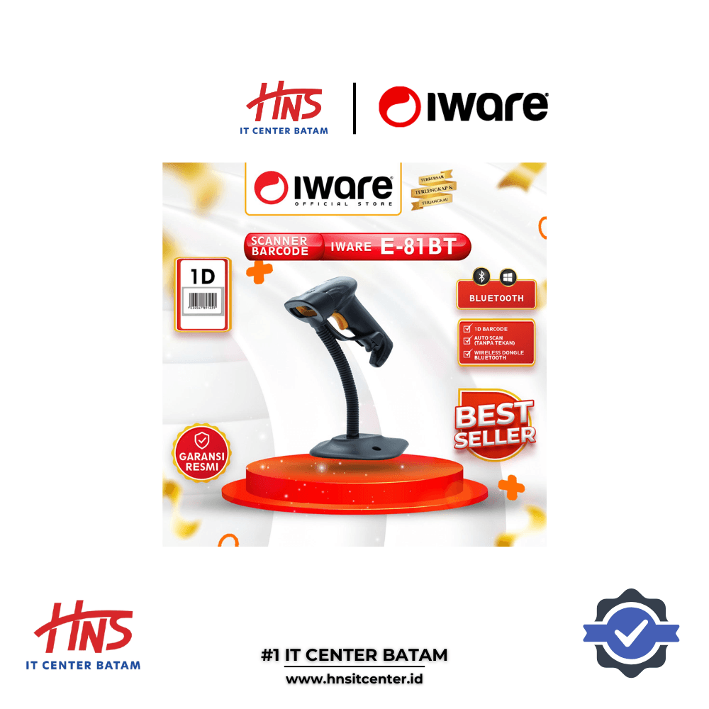IWARE SCANNER BARCODE LASER E-81BT 1D WIRELESS BLUETOOTH 2.4GHz