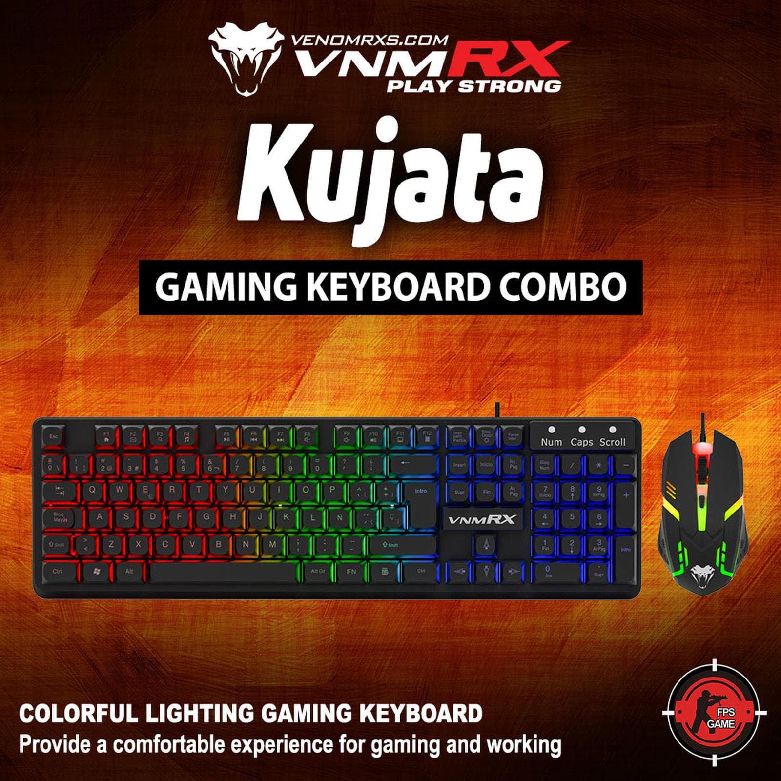 KEYBOARD MOUSE VENOMRX KUJATA GAMING COMBO WITH RGB LIGHTS