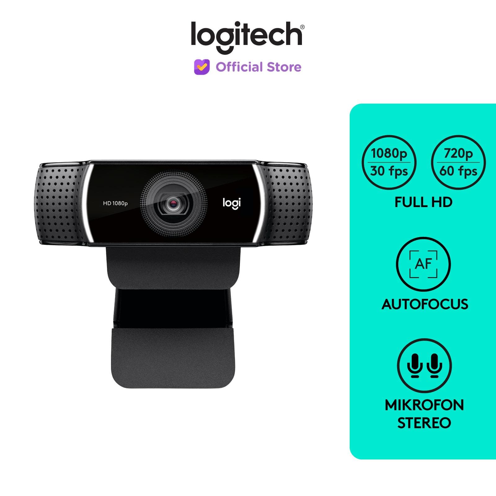 WEBCAM LOGITECH C922 PRO STREAMING FULL HD 1080P DENGAN TRIPOD
