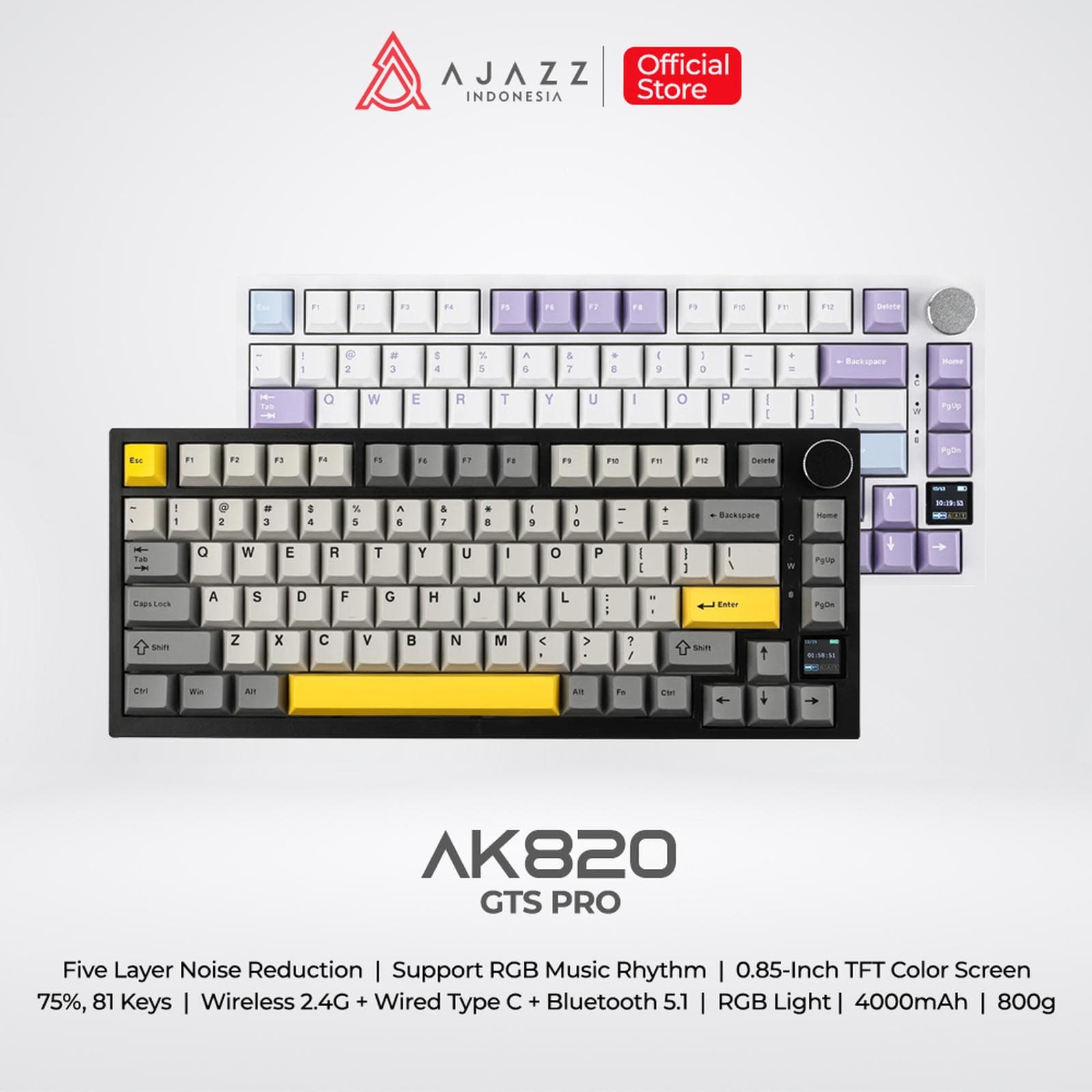 KEYBOARD AJAZZ AK820 GTS PRO TRI-MODE 75% RGB WITH TFT LED SCREEN