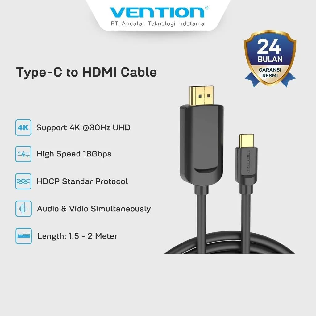 VENTION HDMI TO TYPE-C CABLE AUDIO VIDEO CONVERTER 4K ULTRA 1.5m-2m - (CGUBG - CGUBH)