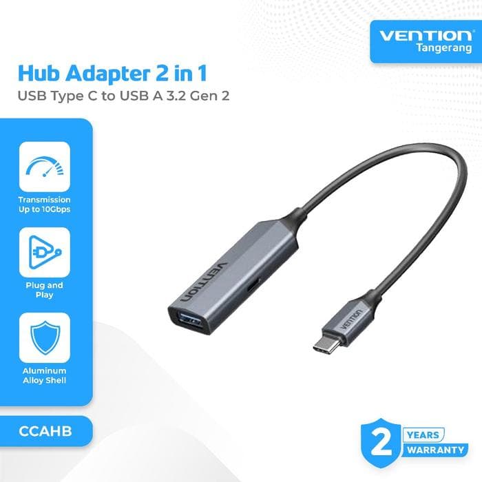 USB HUB VENTION TYPE C ADAPTER 2-IN-1 TO USB A 3.2 GEN 10Gbps 100W PD PPS - CCAHB