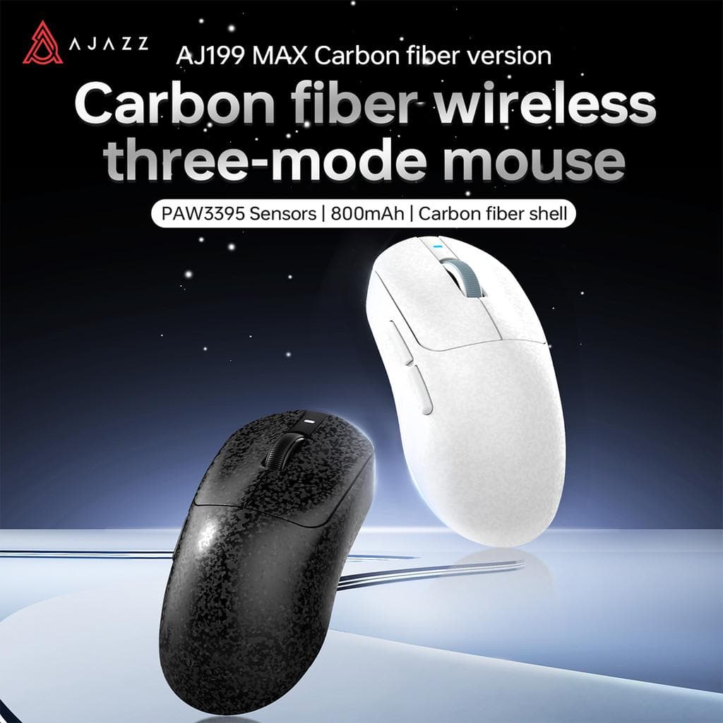 MOUSE AJAZZ AJ199 MAX CARBON FIBER WIRELESS GAMING MOUSE PAW3395 TRI MODE CONNECTION