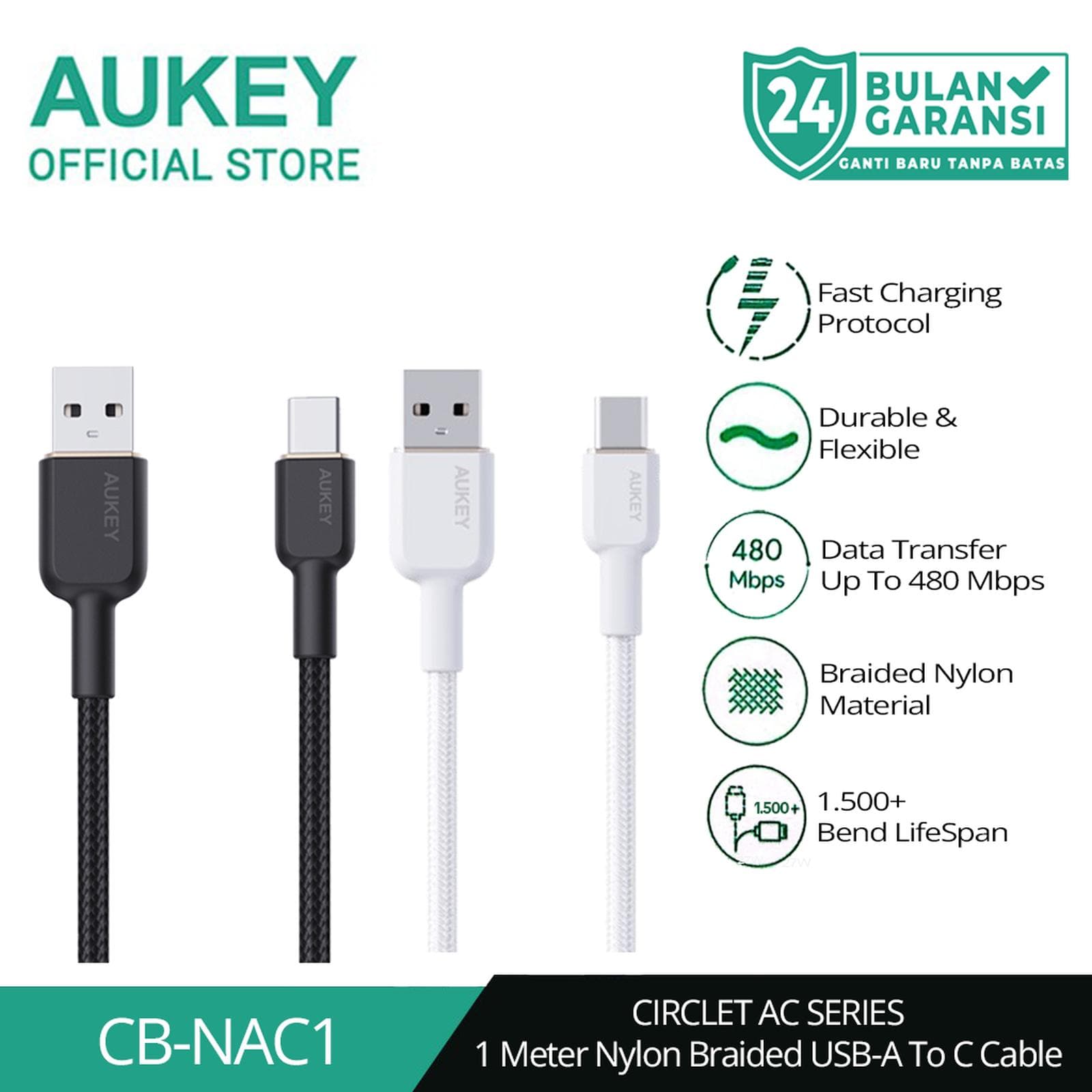 AUKEY CABLE CHARGER CB-NAC1 BRAIDED NYLON USB-C TO USB-C 1M