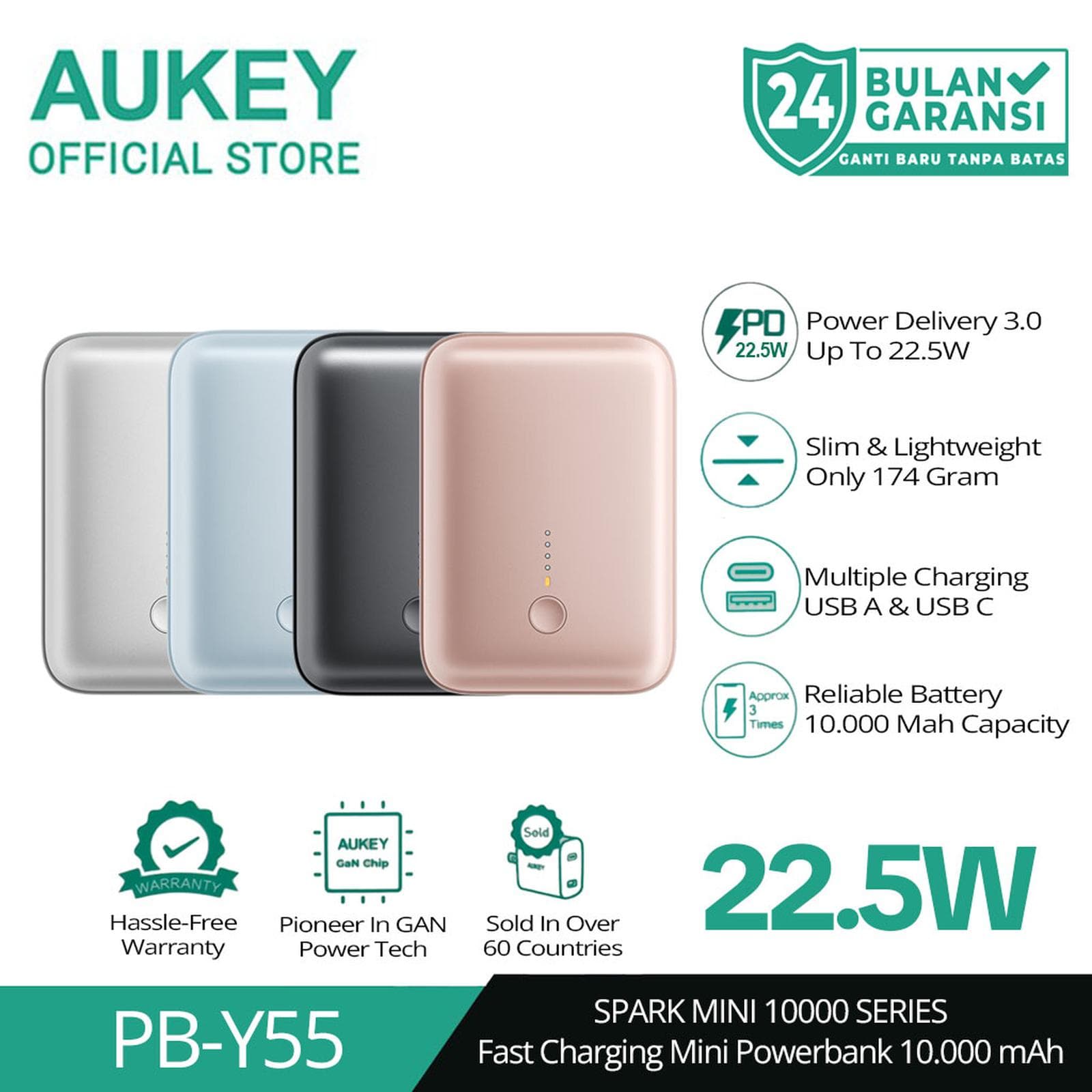 AUKEY MINI POWERBANK PB-Y55 10000mAh 22.5W FAST CHARGING TYPE-C & USB-A