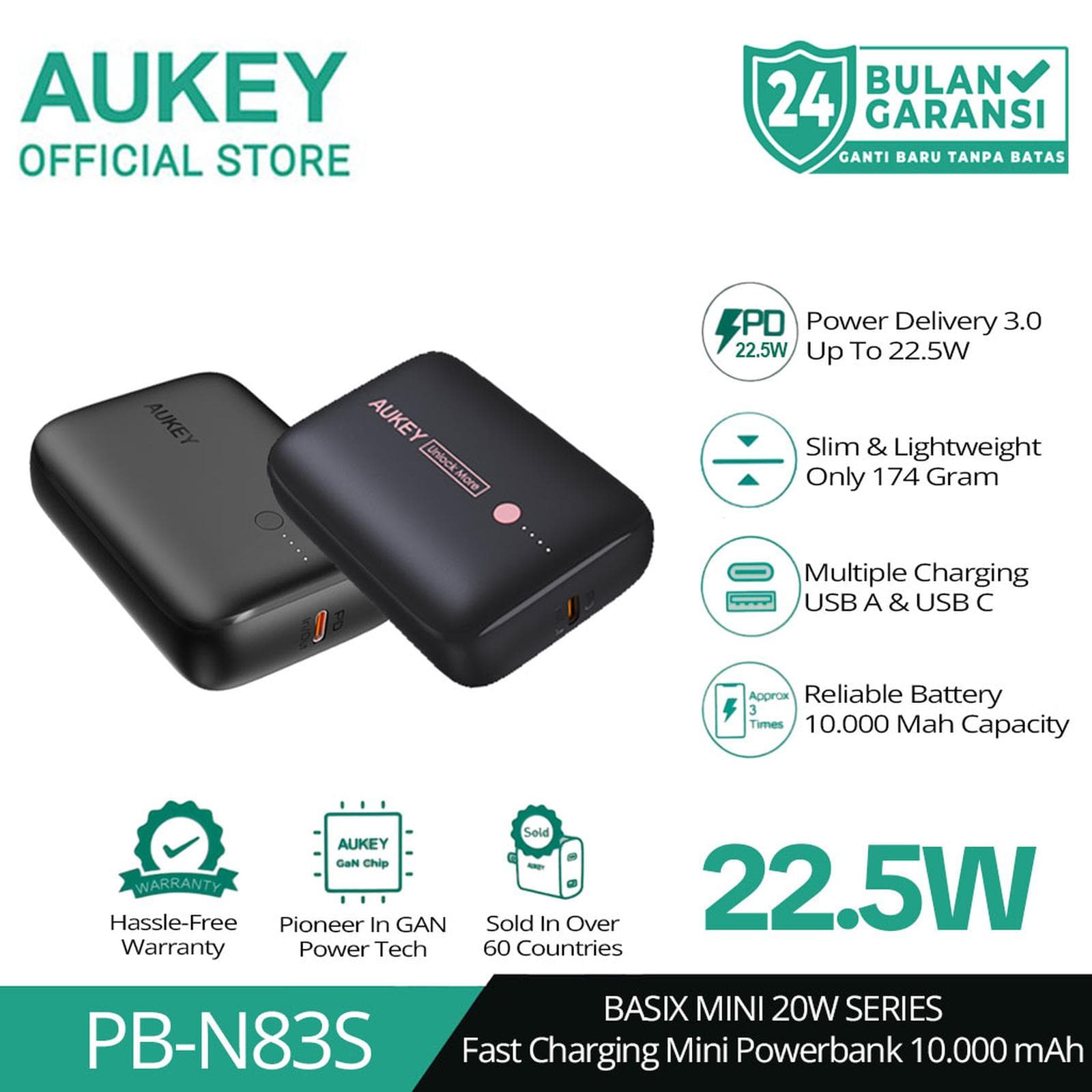 AUKEY POWERBANK PB-N83S USB-C 22.5W PD 3.0 SLIM