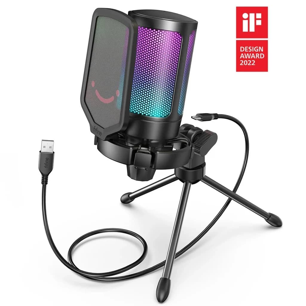 MICROPHONE FIFINE A6V USB MICROPHONE WITH VOLUME DIAL MUTE BUTTON & RGB MIC