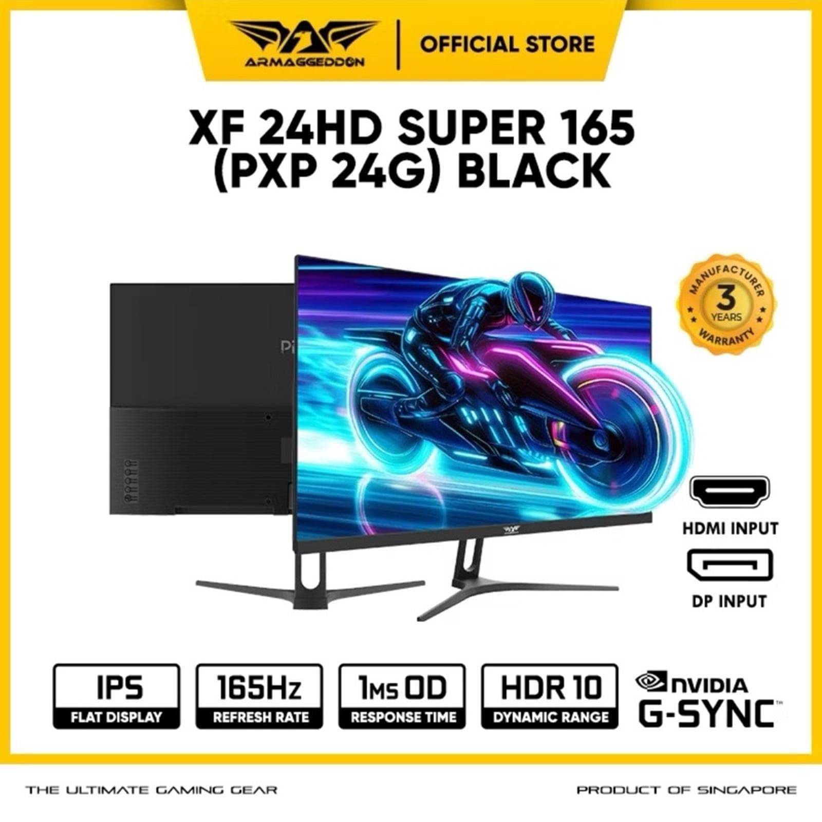 MONITOR ARMAGGEDDON PXP 24G 24" FLAT IPS FHD (1920x1080) 165Hz 99%sRGB