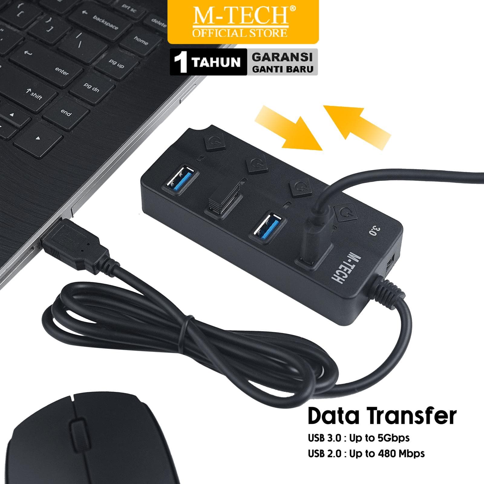 USB HUB MTECH 3.0 4-PORT MT-UH3 1.2M - BLACK