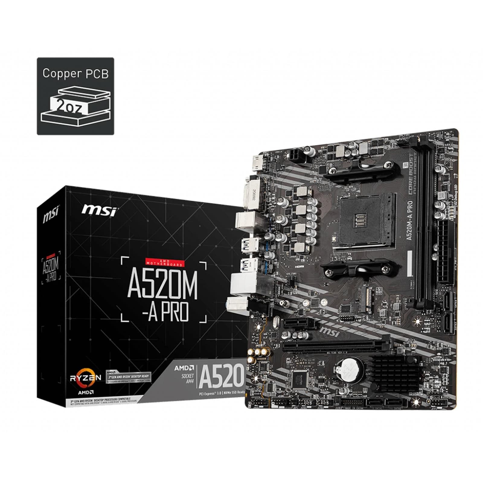 MOTHERBOARD MSI PRO DDR4 A520M-S AM4 - mATX