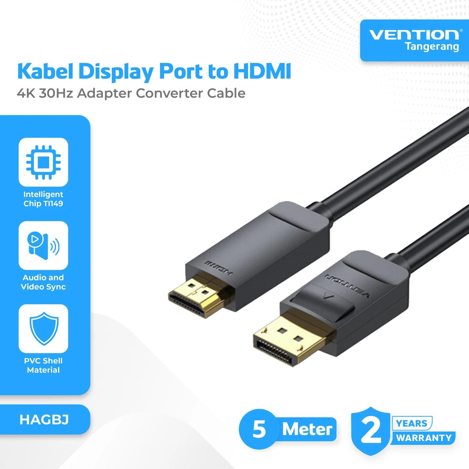 VENTION 4K DisplayPort to HDMI CABLE 1.5M - 5M Black (HAGBG HAGBH HAGBI HAGBJ)