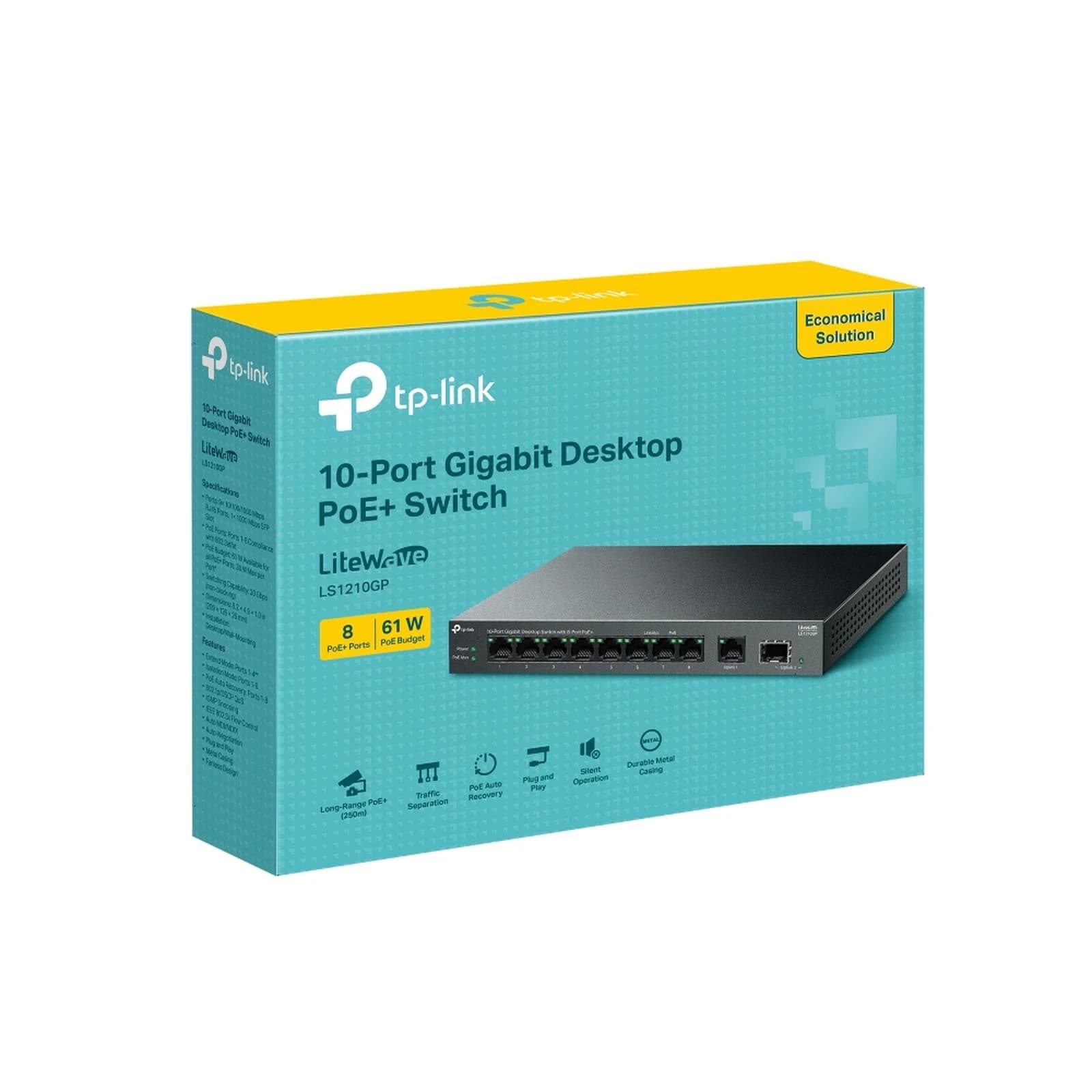 TP-LINK 10-PORT GIGABIT DESKTOP PoE+ SWITCH LS1210GP