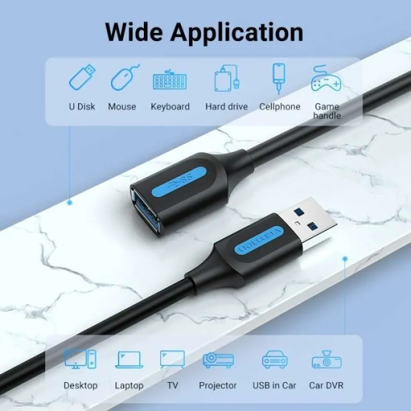 VENTION KABEL USB 3.0 EXTENSION TYPE A MALE TO FEMALE FAST DATA TRANSFER (CBHBH) - Gambar 3