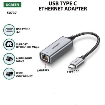 UGREEN USB LAN ADAPTER USB-C TO RJ45 GIGABIT ETHERNET ADAPTER - (50737)