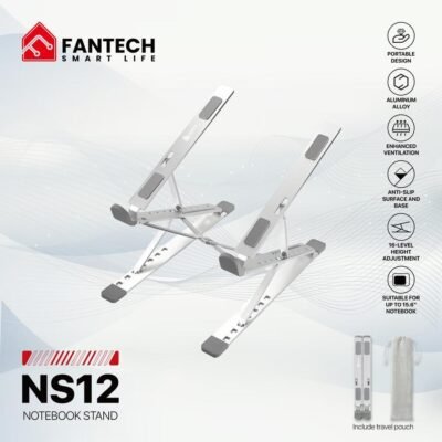 NOTEBOOK STAND FANTECH NS12 PORTABLE LAPTOP HOLDER 6 LEVEL HEIGHT ADJUSTABLE ALUMINUM ALLOY